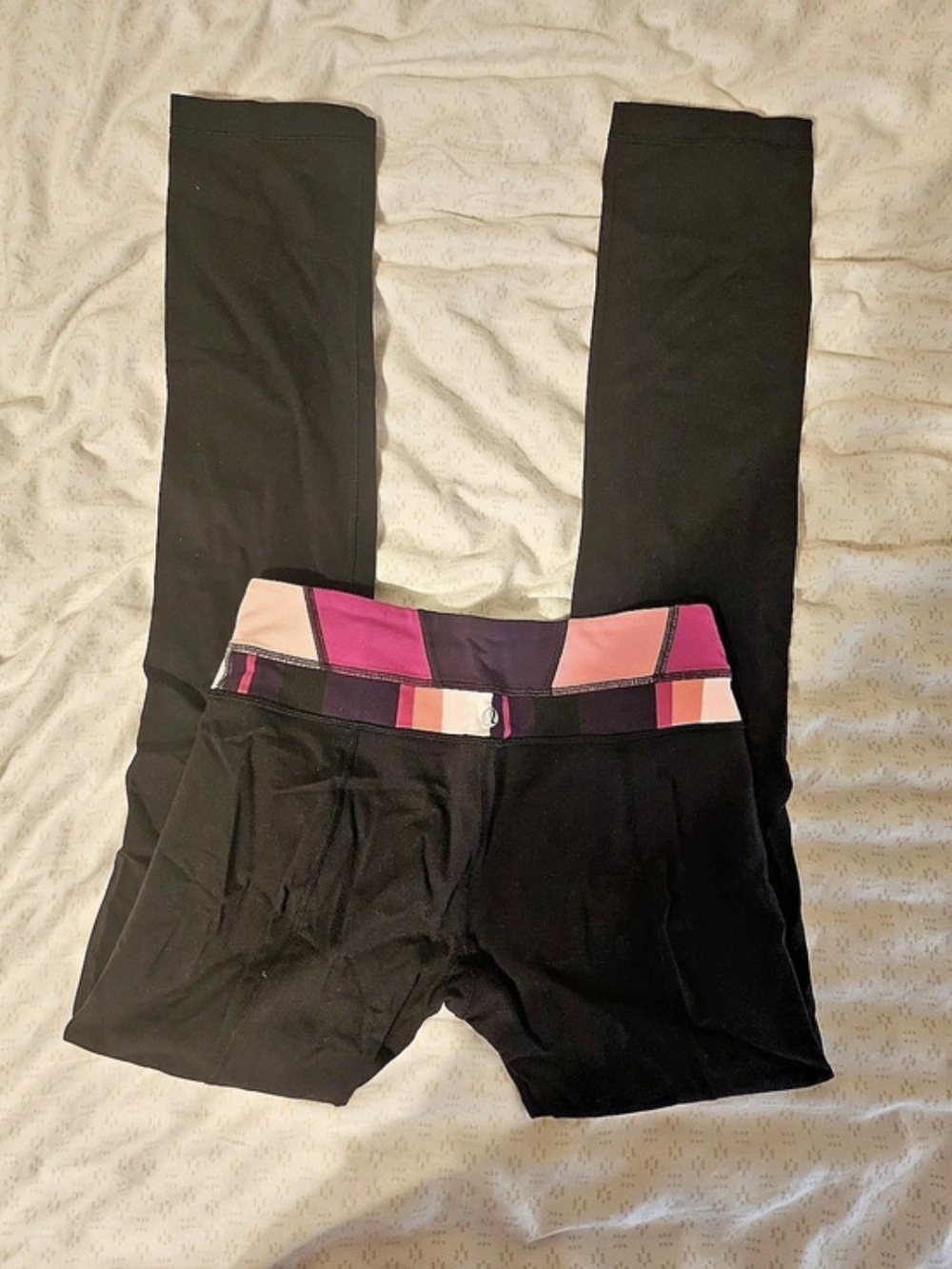 LULULEMON Wunder Under Pant Colour Blocked Leggings Black & Pink Size 6 Small